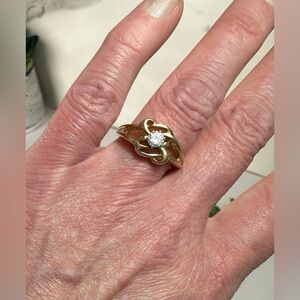 💛14K Gold Filled CZ Solitaire Bypass Ring Size 6.5